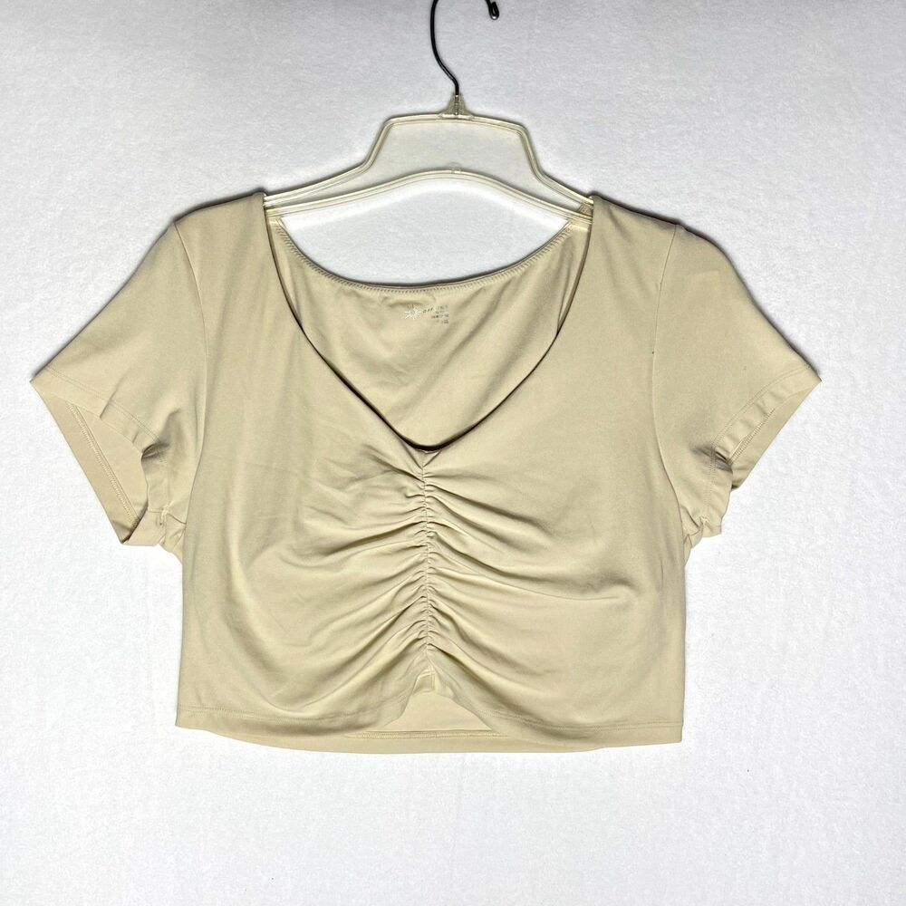 NWT aerie Offline Ruched Front Crop top Cream/Beige Ladies Size XL